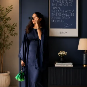Women’s Navy Blue Satin Kaftan Top – Designer Modest Wear